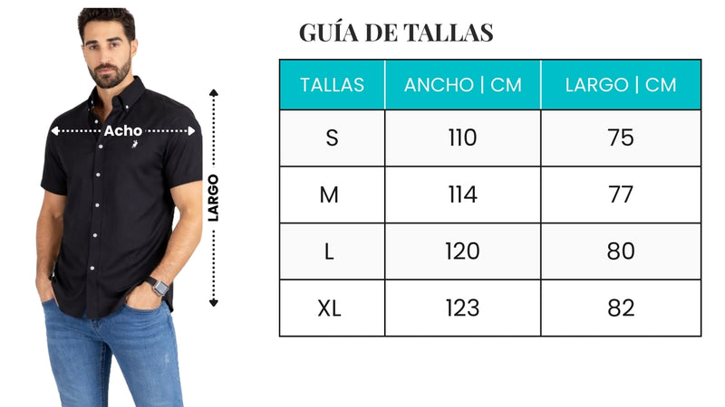 Guía de tallas - Camisa Manga Corta Casual - Logo Negro
