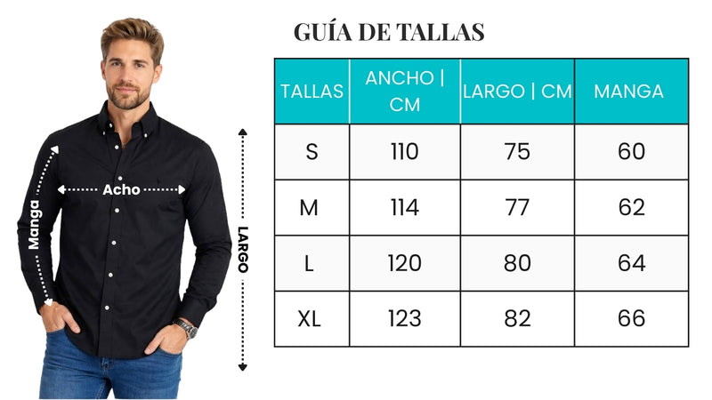 Guía de tallas - Camisa Manga Larga Casual