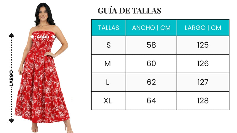 Guía de tallas - Vestido Strapless Floral Verano